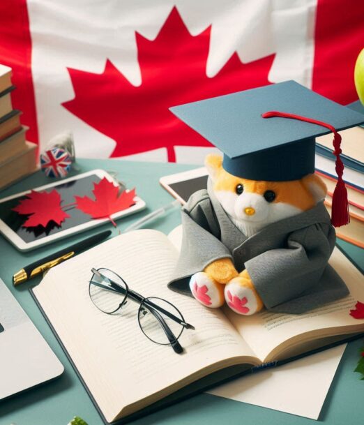 Studying in Canada with a Canadian flag and a convocation hat